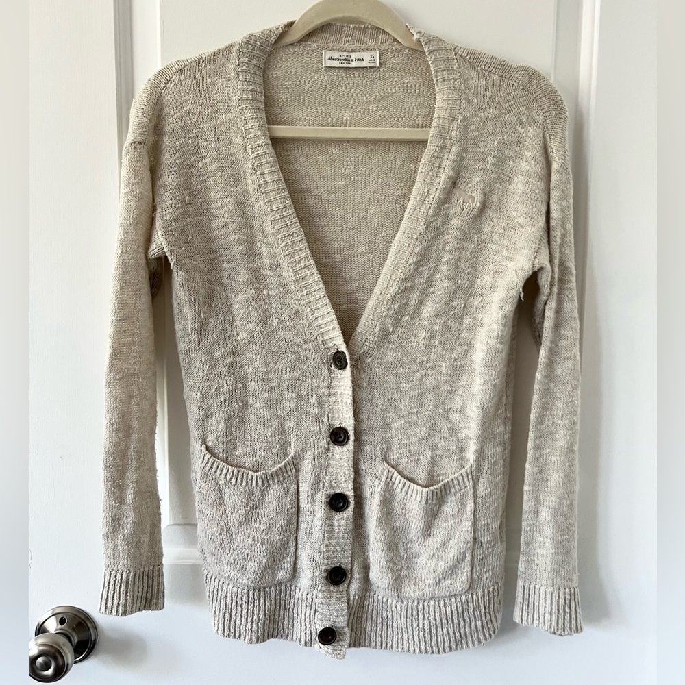 Abercrombie & Fitch Women’s Y2K Cream Cardigan With Moose Logo Size XS